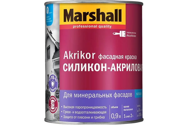 Краска Marshall AKRIKOR Фасадная силикон-акриловая мат. BC 0.9 л