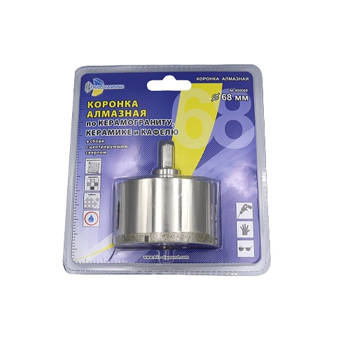 Коронка алмазная по керамике и стеклу 68мм под дрель Трио Диамант с центрирующим сверлом 400068 