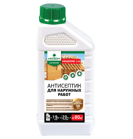 Антисептик PROSEPT EXTERIOR для наружных работ концентрат 1:19, 1 л арт. 002-1
