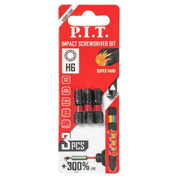 Бита ударная H6x25мм Super Hard P.I.T. ASDR01-25H6 уп.3шт.