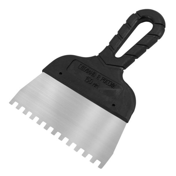 Зубчатый шпатель с черной ручкой 150 мм, зуб 10х10 мм, DECOR, 311-4150