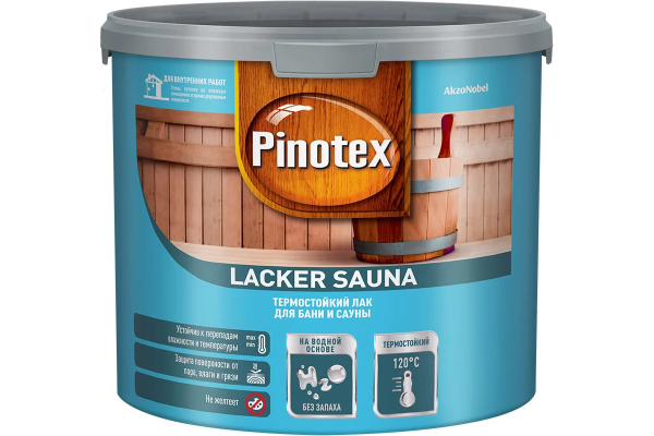 Термостойкий лак для бани и сауны Pinotex Lacker Sauna 20 (полуматовый) 2.7 л Термостойкий лак для бани и сауны Pinotex Lacker Sauna 20 (полуматовый) 2.7 л