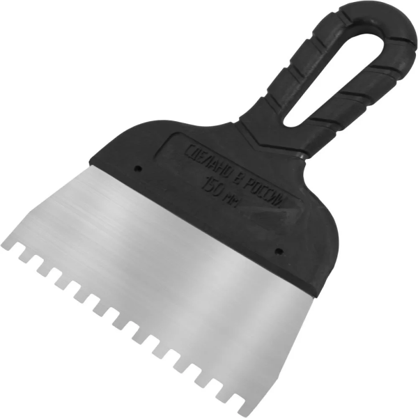 Зубчатый шпатель с черной ручкой 200мм, зуб 4х4 мм, DECOR, 311-3200