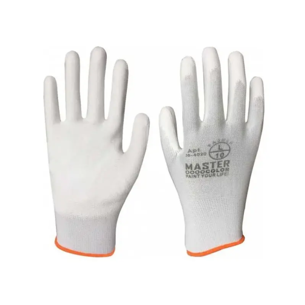 Перчатки белые, полиэстер с обливкой из полиуретана Master Color р-р M/8 арт. 30-4021