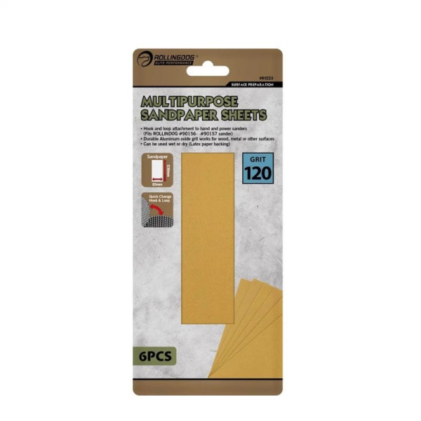 Наждачная бумага P120 230х85мм Rollingdog уп.6шт. 81223