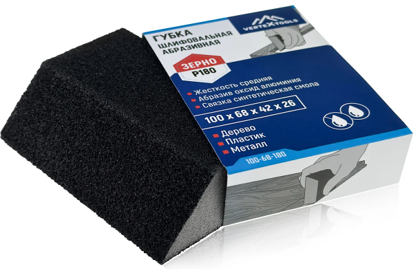 Губка абразивная шлифовальная P220 100х68х42х26мм, VertexTools