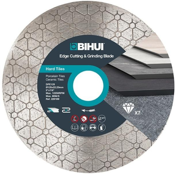 Диск для заусовки алмазный BIHUI Hard Tiles Edge cutting & Grinding Blade 125мм/22,23мм/2,0мм, DPE12