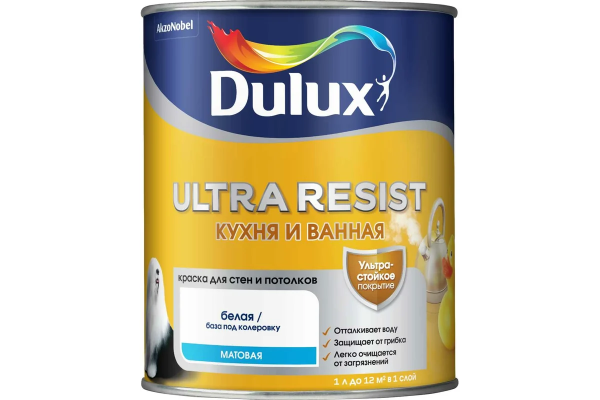 Краска Dulux Ultra Resist Кухня и ванная матовая BW 1 л