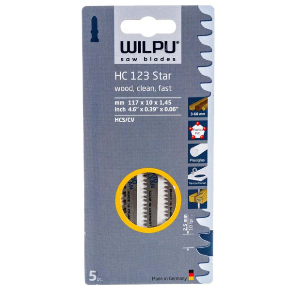 Пилка для электрического лобзика по дереву чистый рез WILPU HC 123 уп.5шт. арт.0210500005