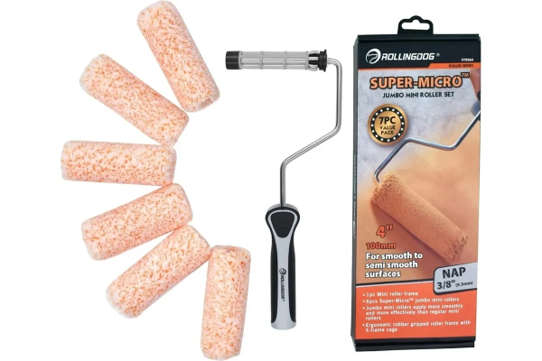 Набор каркасных валиков с ручкой Ø18мм Rollingdog SUPER-MICRO 100мм микрофибра 9.5мм (6шт) арт.70263
