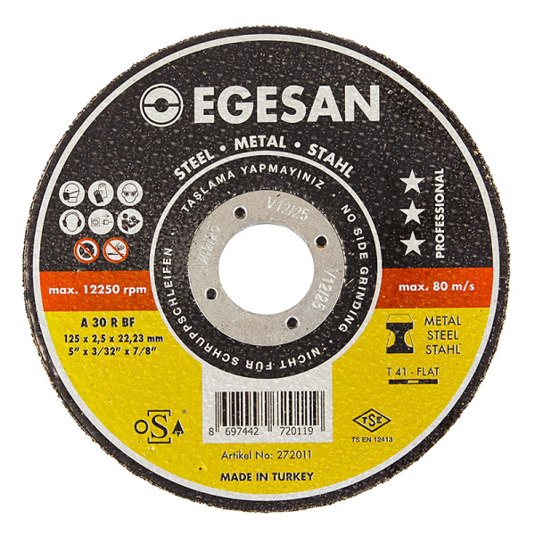 Диск отрезной по металлу 125мм* 2,5мм* 22,23мм EGESAN STEEL A30 R BF 272011