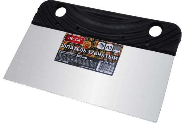 Шпатель DECOR 200 мм, зуб А3, металлич. арт. 316-8300