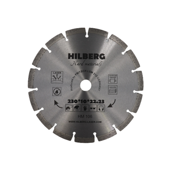 Диск отрезной алмазный Hilberg Hard Materials Laser  230мм/22,23мм/2,7мм, HM106