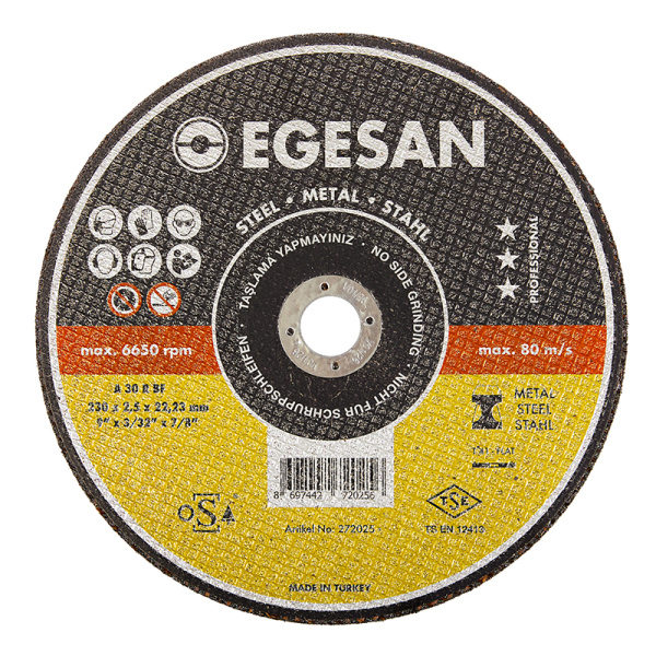 Диск отрезной по металлу 230 мм* 2,5мм* 22,23мм EGESAN STEEL A30 R BF 272025