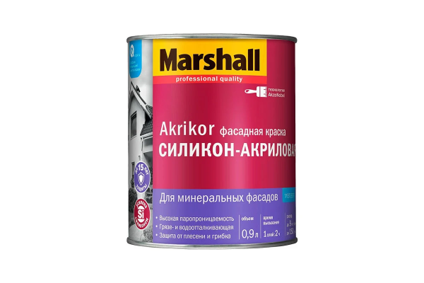 Краска Marshall AKRIKOR Фасадная силикон-акриловая мат. BW 0.9 л