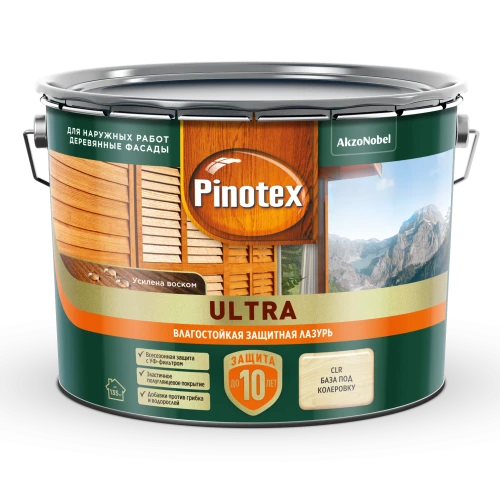 Защитная влагостойкая лазурь Pinotex Ultra CLR база 9 л