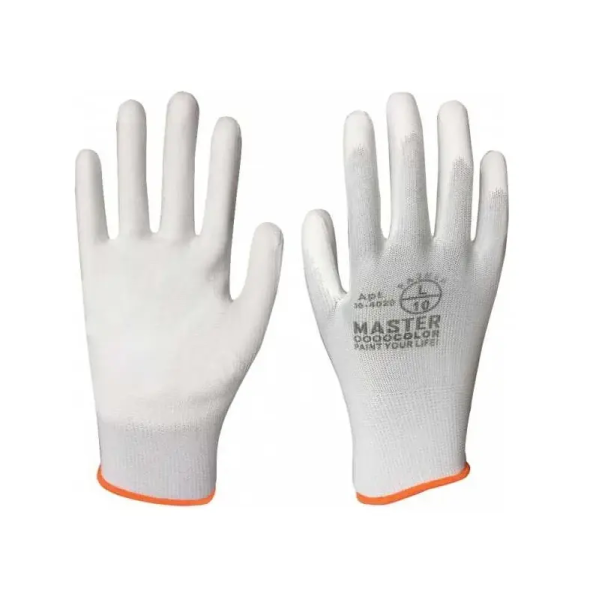 Перчатки белые, полиэстер с обливкой из полиуретана Master Color р-р XL/10 арт. 30-4019