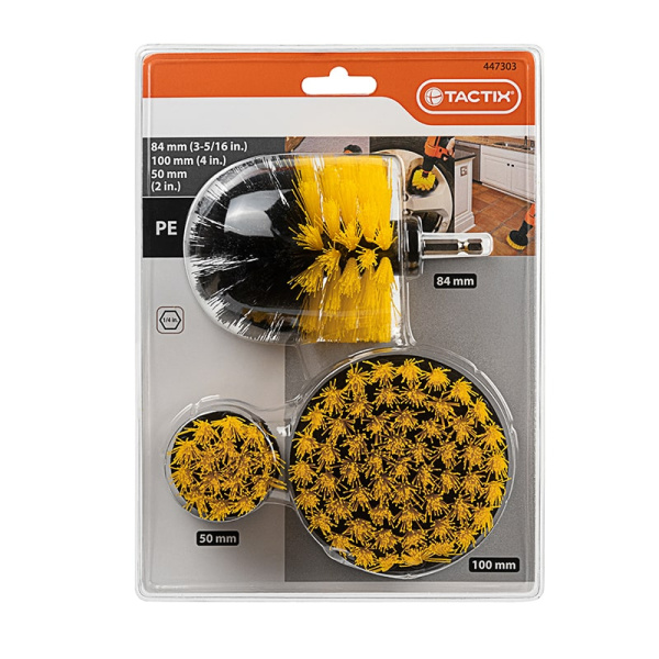 Набор насадок-щеток на дрель Tactix, 3шт, арт.447303 Набор насадок-щеток на дрель Tactix, 3шт, арт.447303