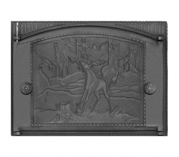 Дверка каминная с рисунком не уплотненная Литком ДК-2 Природа, 375х300х40мм, черная