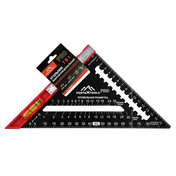 Угольник многофункциональный VertexTools profi 7 в 1, inox+abs толщина 1,9 мм 3046-1
