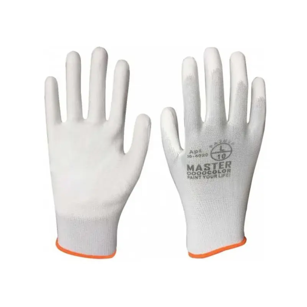 Перчатки белые, полиэстер с обливкой из полиуретана Master Color р-р L/9 арт. 30-4020