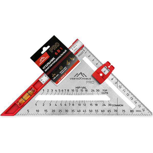 Угольник многофункциональный VertexTools profi 6 в 1, inox+abs+магнит, толщина 2,0 мм 3046-2