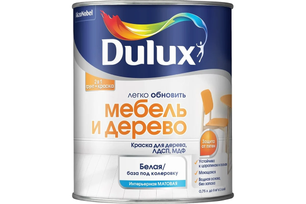 Краска Dulux Мебель и дерево BC 0.75 л Краска Dulux Мебель и дерево BC 0.75 л