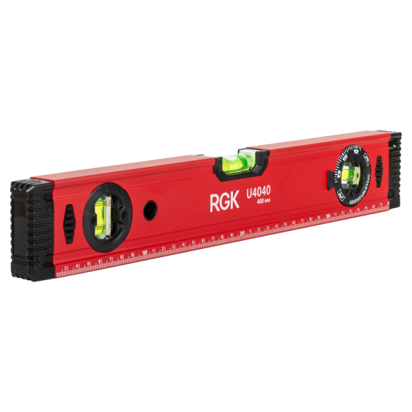 Уровень пузырьковый 400мм, 3 глазка, U4040 RGK, 4610011873683