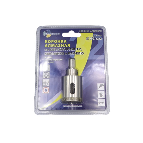 Коронка алмазная по керамике и стеклу 32мм под дрель Трио Диамант с центрирующим сверлом 400032 