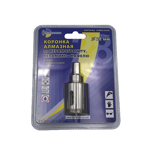 Коронка алмазная по керамике и стеклу 28мм под дрель Трио Диамант с центрирующим сверлом 400028 