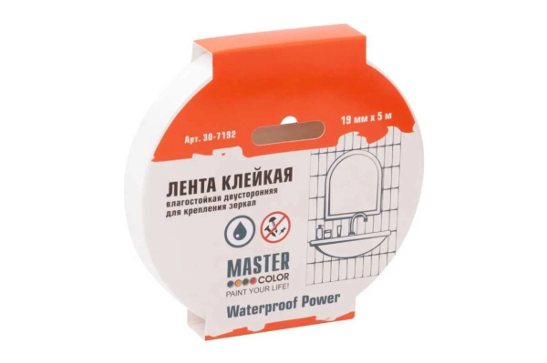 Лента клейкая двусторонняя для крепления зеркал Master Color Waterproof Power 19мм x 5 м белая арт. 30-7192