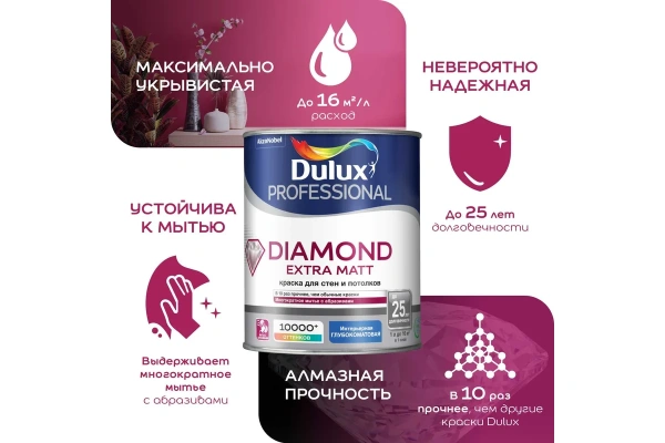 Краска Dulux Professional Diamond Extra Matt глубокоматовая BW 9 л