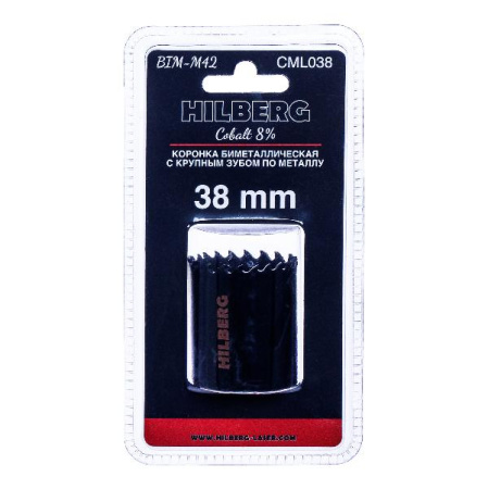 Коронка биметаллическая по металлу 38мм, крупный зуб, Hilberg Bi-Metal Cobalt 8% (М42), CML038