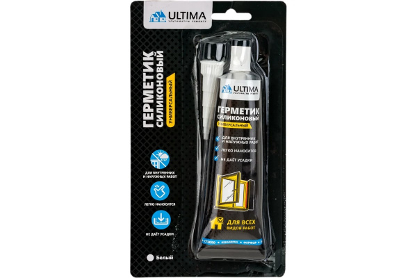 Герметик силиконовый универсальный, белый, ULTIMA, 80 мл, арт.ULAUW00180