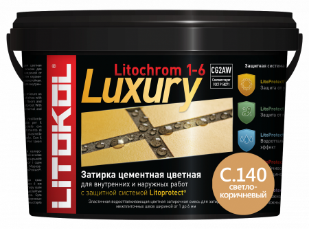 LITOCHROM 1-6 LUXURY C.140 светло-коричневый, Затирка для узких швов плитки, LITOKOL, 2кг