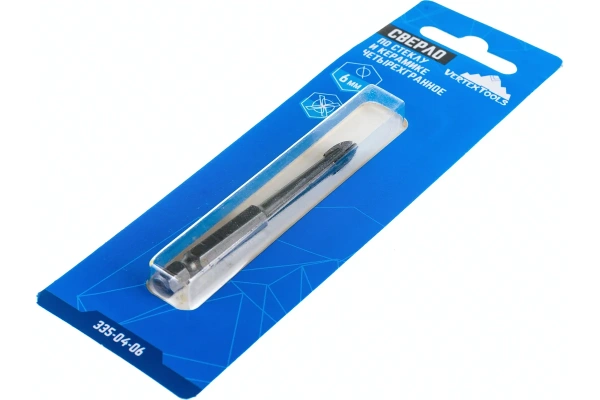 Сверло перьевое 4-х гранное по керамике и стеклу 6,0мм VertexTools 335-04-06