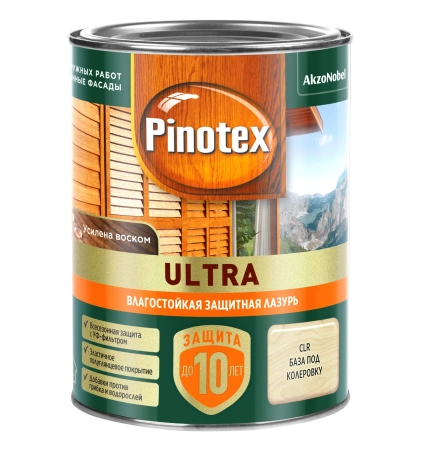 Защитная влагостойкая лазурь Pinotex Ultra CLR база 0.9 л