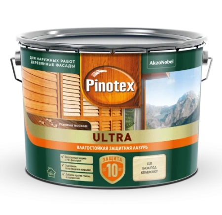Защитная влагостойкая лазурь Pinotex Ultra CLR база 9 л