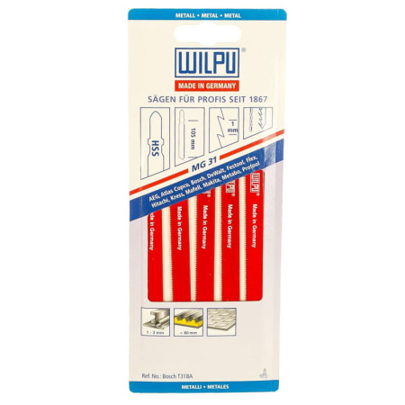 Пилка для электрического лобзика для стали прямой рез WILPU MG 31 уп.5шт. арт.0257000005