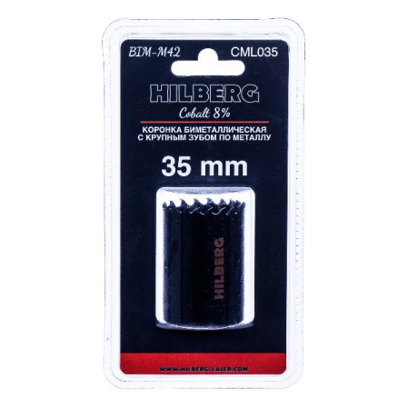 Коронка биметаллическая по металлу 35мм, крупный зуб, Hilberg Bi-Metal Cobalt 8% (М42), CML035