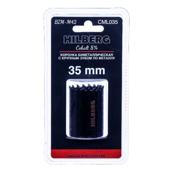 Коронка биметаллическая по металлу 35мм, крупный зуб, Hilberg Bi-Metal Cobalt 8% (М42), CML035