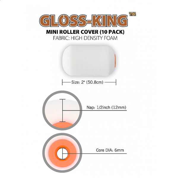 Набор мини-роликов Rollingdog GLOSS-KING 50мм, для бюгеля 6мм, поролон (10шт.) арт.00349