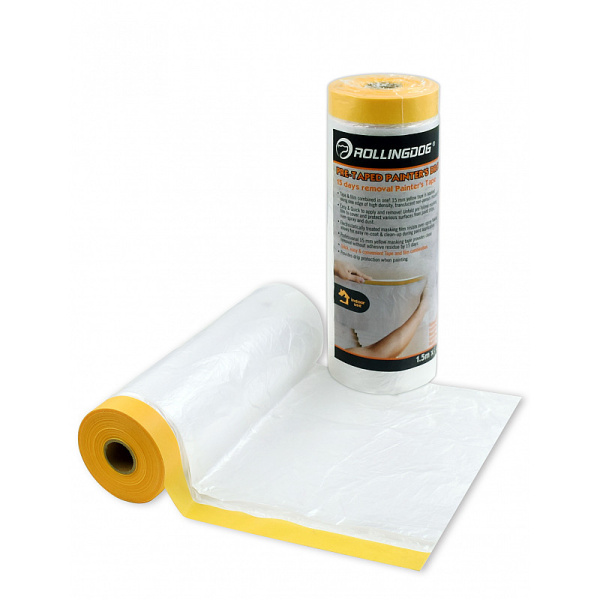 Укрывное полотно на малярной ленте Rollingdog WASHI-SHIELD 8мкм, 150см х 30м, арт.80261