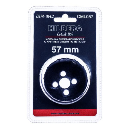 Коронка биметаллическая по металлу 57мм, крупный зуб, Hilberg Bi-Metal Cobalt 8% (М42), CML057