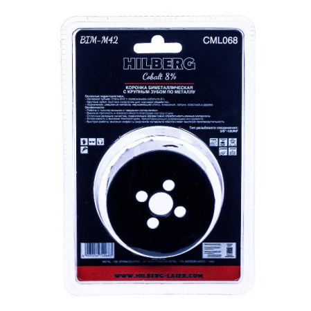 Коронка биметаллическая по металлу 68мм, крупный зуб, Hilberg Bi-Metal Cobalt 8% (М42), CML068