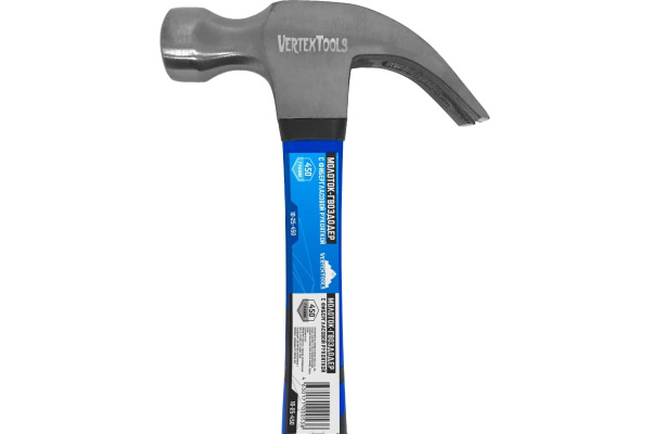 Молоток-гвоздодер 450г рукоятка фибергласовая обрезиненная VertexTools 10-25-450