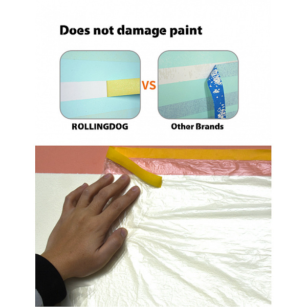 Укрывное полотно на малярной ленте Rollingdog WASHI-SHIELD 8мкм, 150см х 30м, арт.80261