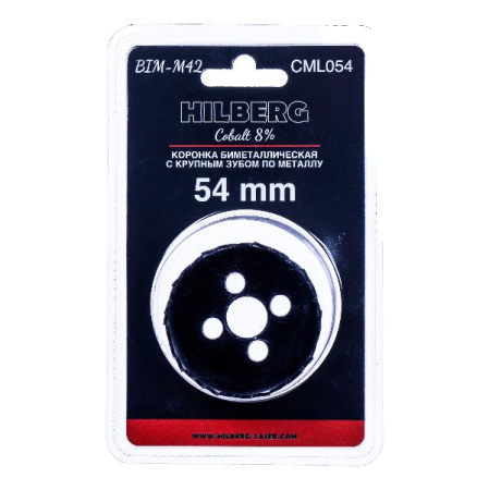 Коронка биметаллическая по металлу 54мм, крупный зуб, Hilberg Bi-Metal Cobalt 8% (М42), CML054