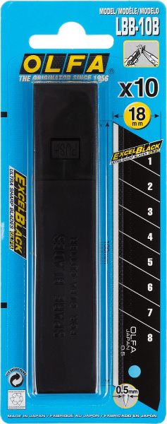 Лезвия для ножа 18 мм OLFA EXCEL BLACK особо острые уп.10шт. арт. OL-LBB-10B