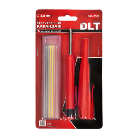 Набор: строительный карандаш DLT + 6 сменных стержней, (КРАСНЫЙ) арт.2430